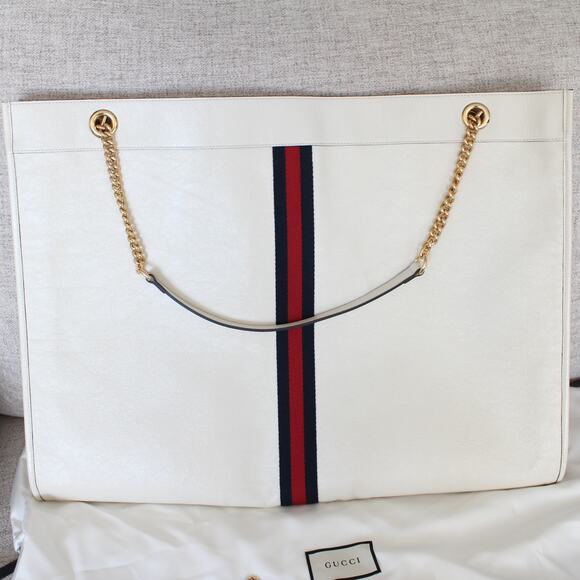 Gucci Ivory White Rajah Web-Striped Leather Tote Bag - Picture 7 of 16